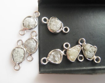 7-8mm White Rough Diamond Double Loop Connectors,, 925 Silver Rough Diamond Connectors, Raw Diamond Connectors (1Pc To 5Pc Options)