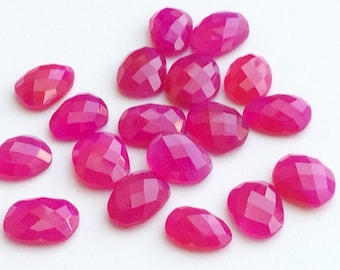 Cabujones de calcedonia rosa de 15-20 mm con corte rosa, cabujón rosa oscuro con parte trasera plana, piedra preciosa facetada con corte rosa para joyería (5 a 10 unidades)