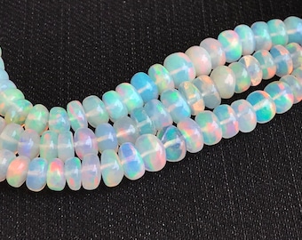 3mm-5mm Ethiopian Opal Plain Rondelle, Welo Opal, Ethiopian Opal Smooth Rondelle Beads For Jewelry (4IN To 16IN Options)