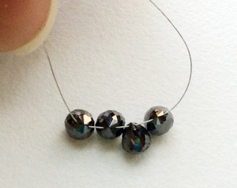 4-5 mm czarne diamentowe fasetowane koraliki briolette, 1 para dopasowanych kropli, naturalne lśniące, surowe diamentowe łzy, surowe diamenty do biżuterii