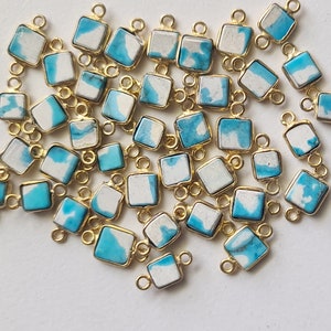 Connettore per ciondolo Howlite, quadrato piatto, argento 925 con castone in oro lucido, 13-13,5 mm, doppio anello (da 5 a 10 pezzi) - PSG314