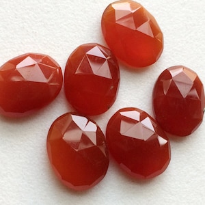 14-15mm Carnelian Orange Chalcedony Rose Cut Cabochon, Orange Flat Back Oval Lot, Chalcedony Rose Cut For Jewelry (5Pcs To 10Pcs Options)