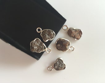 6-7 mm bruine ruwe diamant connectoren met enkele lus, 925 zilveren diamantconnectoren voor sieraden, connector ruwe diamant (optie van 1 naar 5)