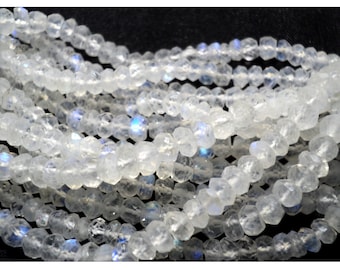 3.5 -4mm  Rainbow Moonstone Faceted Rondelle Beads, Rainbow Moonstone Micro faceted Rondelle Beads For Jewelry (1ST To 5ST Options)