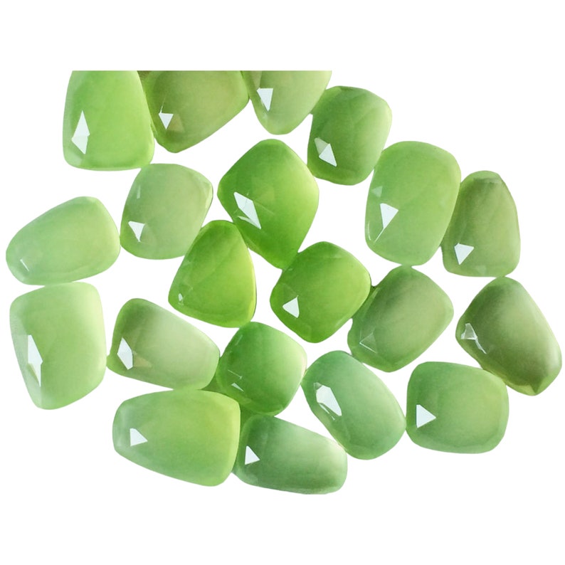 17-20mm Apple Green Chalcedony Cabochons, Green Chalcedony Rose Cut Flat Back Cabochons For Jewelry, Apple Cabochon 5Pcs To 10Pcs Options image 6
