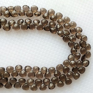 6mm Smoky Quartz Faceted Heart Briolette, Smoky Quartz Briolette Beads, Faceted Heart Smoky Quartz For Jewelry (4.5IN To 9IN Option) -  RAM8
