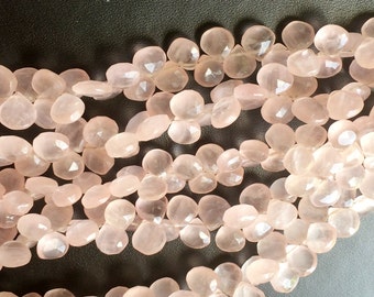 11mm Rose Quartz Beads Faceted Heart Beads, Rose Quartz Briolettes, Rose Quartz Heart Beads For Jewelry (4IN To 8IN Options) - AGA108