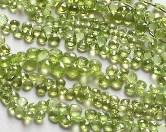 7mm Green Peridot Faceted Heart Briolettes, Green Peridot Faceted Heart Beads For Jewelry, Green Peidot Beads (4IN To 8IN Options)