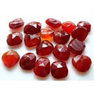 12-15mm Red Chalcedony Rose Cut Flat Cabochons, Red Chalcedony Faceted Cabochon For Jewelry, Rose Cut Gemstones (5Pcs To 10Pcs Options)