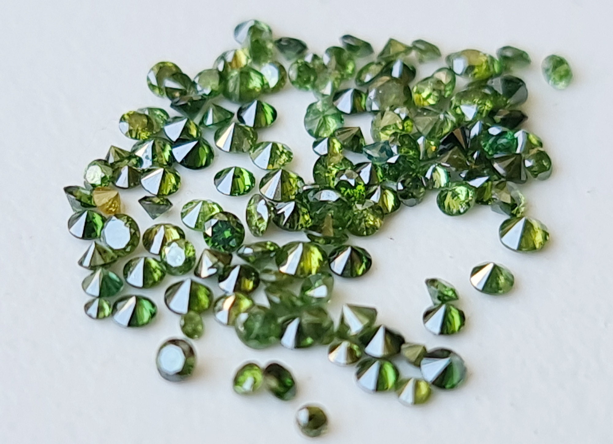 Green Diamonds, 1.5-2.5mm MELEE DIAMONDS, Round Brilliant Cut Solitaire Faceted Green Diamond For Jewelry, 5Pcs Diamonds-PPRK3