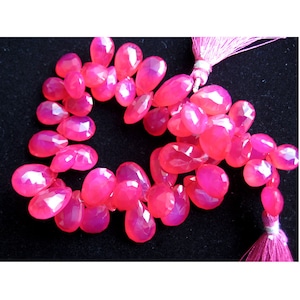 15x10 To 11x8mm Hot Pink Chalcedony Faceted Pear, Pink Chalcedony Briolettes, Hot Pink Chalcedony For Jewelry (4IN To 8IN Options)
