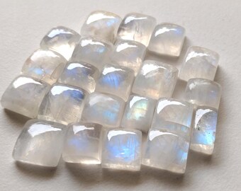8-12 mm Regenbogen Mondstein Cabochons, 5 Stück Regenbogen Mondstein Quadrat und Rechteck Edelstein für Schmuck, Mondstein mit Feuer