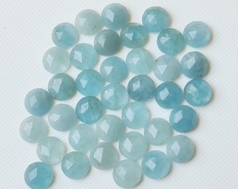 Runde Aquamarin-Cabochons, 8mm natürliche Aquamarin-Rosenschnitt Cabochons mit flacher Rückseite, Aquamarin-Edelsteine für Schmuck, 5 Stück - PDG359