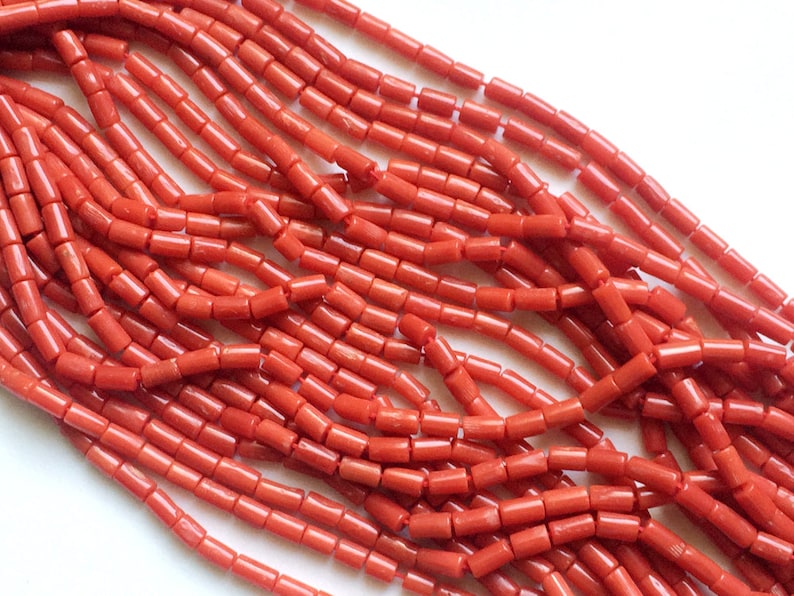 Original Coral Plain Rectangle Tube 60 Pcs 16 Inch RAMA84 Natural Italian Coral Italian Coral Beads 6-7mm Coral Necklace