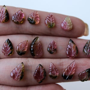 9-11mm Bio Tourmaline Leaf Shape Hand Carved Cabochons Rare Natural Watermelon Gemstone Carving Loose Carving for Jewelry (5Pcs To 10Pcs)