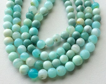 6-8mm Blue Opal Round Beads, Opal Plain Round Beads, Blue Opal Necklace, Blue Opal Gemstone, 7 Inch Blue Opal Ball Beads For Jewelry