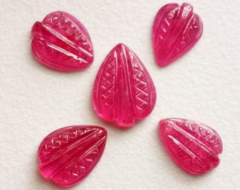 7x10-10x12.5mm Ruby Carving Pear, Glass Filled Ruby Hand Carved, 5 Pieces Precious Loose Ruby Pink Gems, Carved Ruby For Jewelry - PG380D