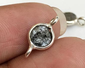 12-13 mm grijze connectoren met ruwe diamant, 925 zilveren connectoren, grijze connectoren met onbewerkte knopen, grijze ruwe band voor sieraden - DS3341