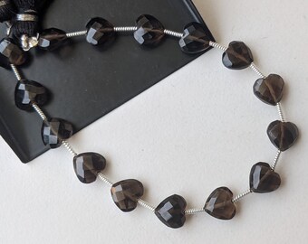 8mmスモーキークォーツハートビーズ、7インチ、15個スモーキークォーツ