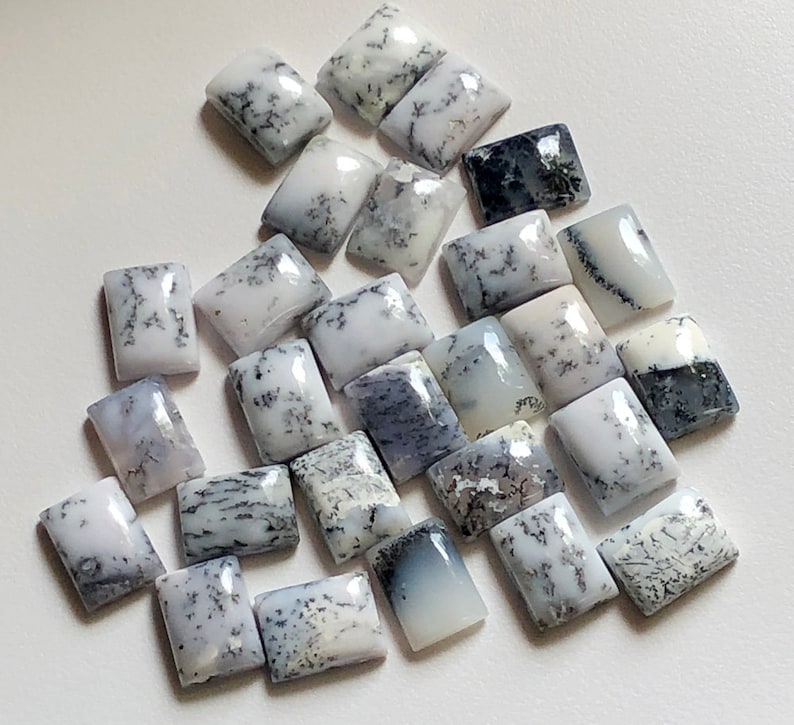 5 Pcs Dendrite Opal Rectangle Cabochon Loose Dendrite Gemstones ADG161 12x16mm Natural Dendrite Opal Plain Rectangle Flat Back Cabochons