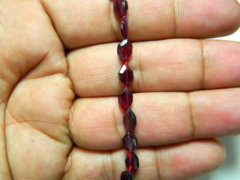 Long Hexagon Shaped Garnet Beads Faceted Garnet Beads 4x7mm Beads 14 Inch Strand