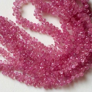 3x5mm-4x6mm Pink Sapphire Faceted Tear Drops, Natural Pink Sapphire Briolettes, Pink Sapphire For Necklace (10Pc To 25Pcs Options)-APA25