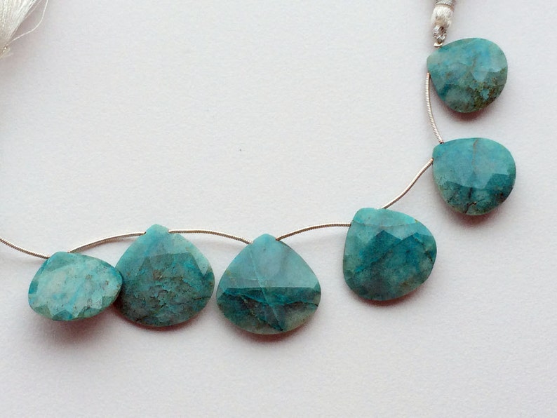 Turquoise Blue Chrysocolla 5 Pieces Chrysocolla Beads 15-2mm Chrysocolla Faceted Heart Beads Chrysocolla Necklace