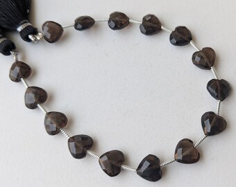 8mmスモーキークォーツハートビーズ、7インチ、15個スモーキークォーツ