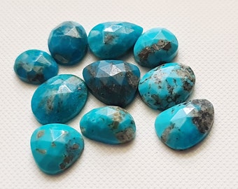 Arizona Turquoise Cabochons, Natural Faceted Free Form Shape Arizona Turquoise Flat Back Cabochons, 11-15mm, 5 Pcs - PKSG256