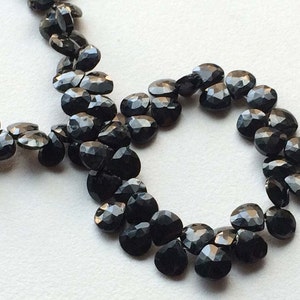 7mm Black Spinel Faceted Heart Gemstone, Black Spinel Heart Briolettes For Jewelry, Black Spinel Gemstones (4IN To 8IN Options)