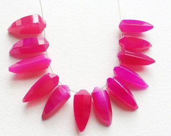 Cuentas de cuerno de calcedonia rosa intenso de 15-20 mm, cuentas facetadas de calcedonia rosa para joyería, cuentas rosas para pendientes (opciones de 5 a 10 unidades)