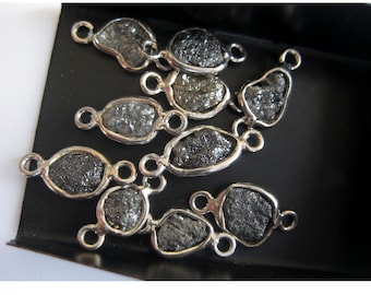 7-8mm Black Rough Diamond Connector, Double Loop 925 Silver Diamond Connector For Jewelry, Raw Diamond Connector (1Pc To 5Pc Options)