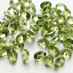 4x6mm-6x8mm Peridot Cut Stone, Mix Shape Oval & Pear Faceted Peridot Cut Stones, Peridot Gemstones For Jewelry (4Pcs To 8Pcs Options) - PGP8