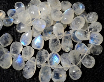 8x10mm Rainbow Moonstone Faceted Pear Beads, Rainbow Moonstone Faceted Pear Briolettes For Jewelry (20Pcs To 40Pcs Options)