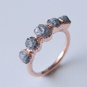 Raw Diamond Ring in 925 Silver with Rose Gold Polish, Grey Diamond Ring, Solid Stackable Ring, Promise Ring, Delicate Minimalist Ring-PDD391