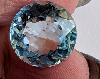 Pierre taillée ronde en topaze bleue de 13 mm, pierre taillée brillante en topaze bleue naturelle, pierre de dos pointue en topaze bleue en vrac, Solitaire en topaze pour bague