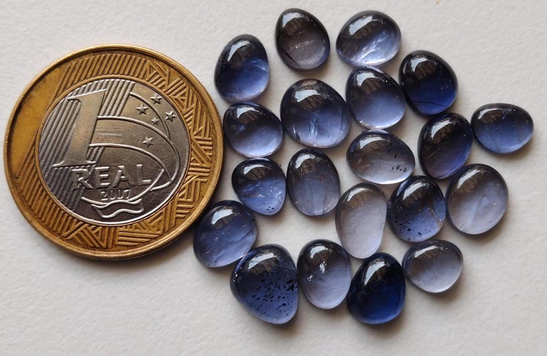 8-10mm Iolite Cabochons, Natural Plain Free Form Shape Iolite Flat Back Cabochons, 5 Pcs lolite Cabochons for Jewelry - PDG217 image 9