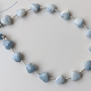 8mm Blue Opal Heart Beads, 7 Inch, 15 Pcs Blue Opal Faceted Heart Side Drill Beads, Natural Blue Opal for Jewelry - ADG378