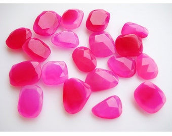 12-18mm Hot Pink Chalcedony Rose Cut Flat Cabochons, Chalcedony Faceted Cabochon, Pink Chalcedony Gemstones (5Pcs To 10Pcs Options)