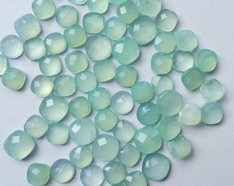 9-11mm Sea Green Aqua Chalcedony Rose Cut Cabochons, Sea Chalcedony Square Flat Back Cabochons For Jewelry (5Pcs To 10Pcs Options)