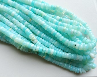 7-8mm Peru Opal Plain Spacer Beads, Blue Opal Plain Wheels Beads, Peru Blue Opal Tyre Beads, Blue Opal for Jewelry (8IN To 16IN Options)