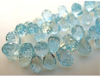 6x8mm Blue Topaz Faceted Tear Drop Briolettes, Blue Topaz Faceted Drop, Blue Topaz Tear Drop Beads For Jewelry (10Pcs To 20Pcs Options)