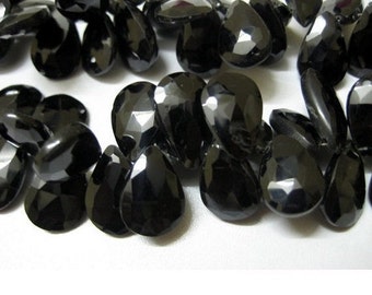 8x13mm To 9x17mm Black Spinel Faceted Pear Beads, Black Spinel Gemstone Briolettes, Black Spinel Pear For Jewelry (3.5IN To 7IN Options)