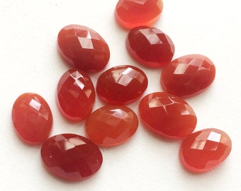 12x16mm - 13x18mm Carnelian Orange Rose Cut Chalcedony, 5 Pieces Orange Chalcedony Oval Flat Back Rose Cut Stones For Jewery - KRS271