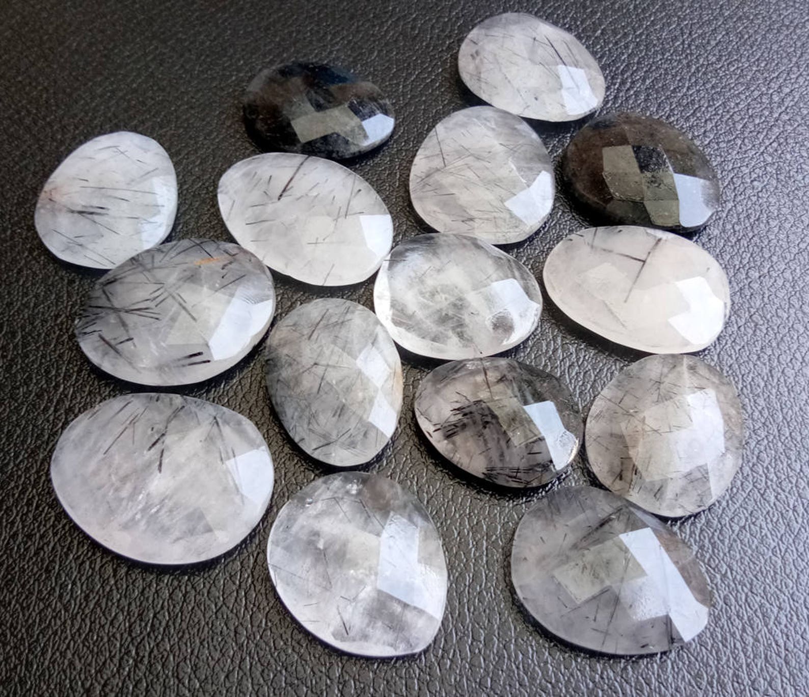 2227mm Black Rutilated Quartz Faceted Cabochon Natural Black Etsy