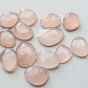 16-18mm Rose Pink Chalcedony Rose Cut Cabochon, Light Pink Colored Faceted Chalcedony Flat Cabochon For Jewelry (5Pcs To 10Pcs Options)