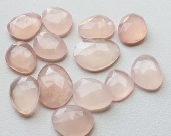 16-18mm Rose Pink Chalcedony Rose Cut Cabochon, Light Pink Colored Faceted Chalcedony Flat Cabochon For Jewelry (5Pcs To 10Pcs Options)