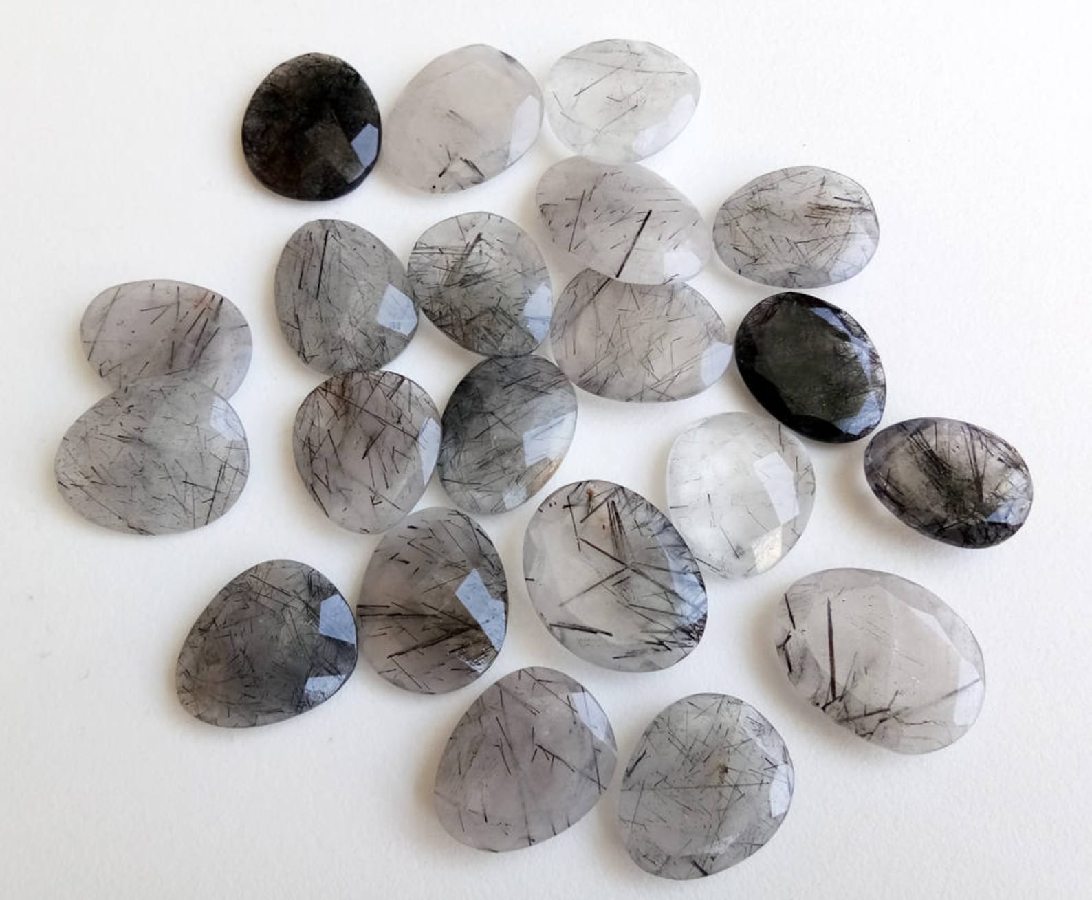 2227mm Black Rutilated Quartz Faceted Cabochon Natural Black Etsy