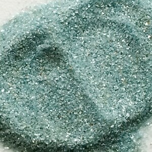May include: A close-up of teal blue glitter. The glitter is very fine and has a slight shimmer.
