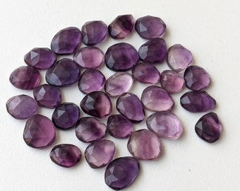 10-12mm Fluorite Rose Cut Cabochons, 5 Pcs Natural Purple Fluorite Flat Back Cabochons, Loose Faceted Fluorite Gemstones - PNT54